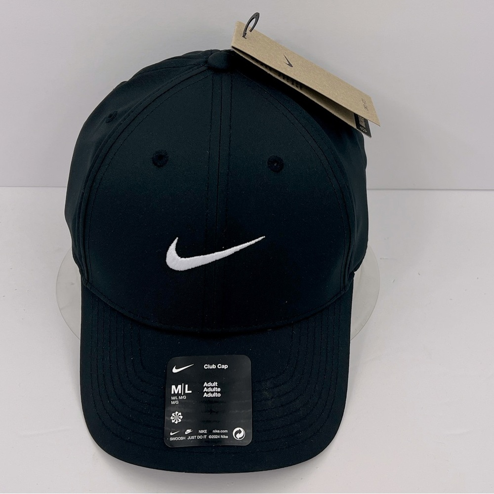 NIKE HAT/CAP UNISEX, JET BLACK, UNISEX, ADJ STRAP, WHITE LOGO EMBROIDERE